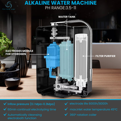 TRITON H2O X Water Ionizer Machine - Sparta Edition - Home Alkaline Water Filtration - Produces pH 4.0-10.5 Alkaline Water - 8000 Liters Per Filter - 7 Settings - Countertop Filtration System