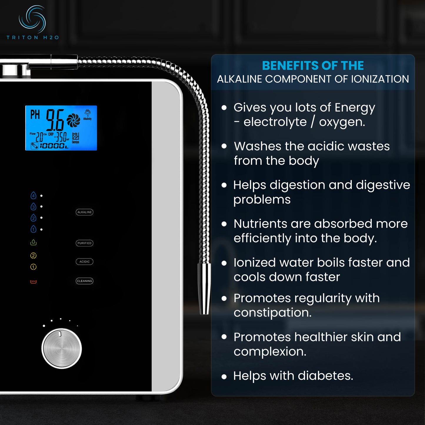 TRITON H2O X Water Ionizer Machine - Sparta Edition - Home Alkaline Water Filtration - Produces pH 4.0-10.5 Alkaline Water - 8000 Liters Per Filter - 7 Settings - Countertop Filtration System